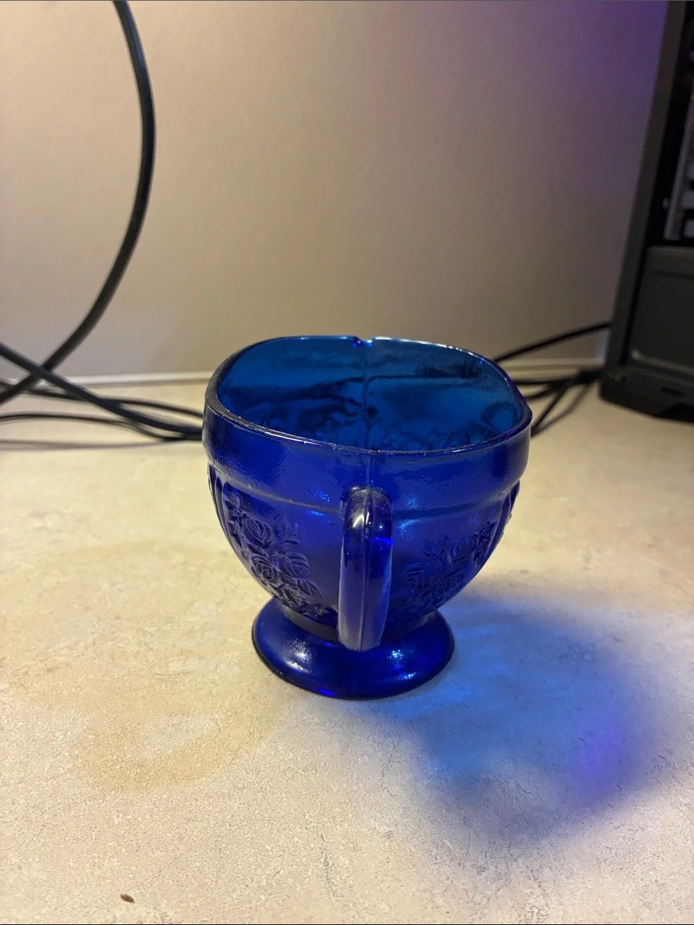 Cobalt Blue Glass Sugar and Creamer Set - Classic Decorative Serving